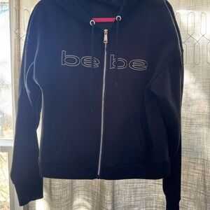 Bebe Sport Zip Up Black Hoodie with Logo & Thumb Holes